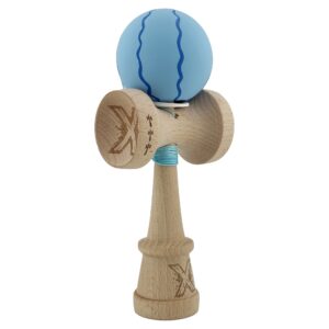 Kendama X Originala, Profesionala, Flippy, Rubber Grip, Cupe Mari KING SIZE V3, Gaura in Baza, Rulment Metalic, din lemn 18 cm, Ata 62/65 cm, Special Albastru deschis