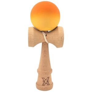 Kendama X Originala, Profesionala, Flippy, Rubber Grip, din Lemn, 18 cm, Portocaliu/Galben