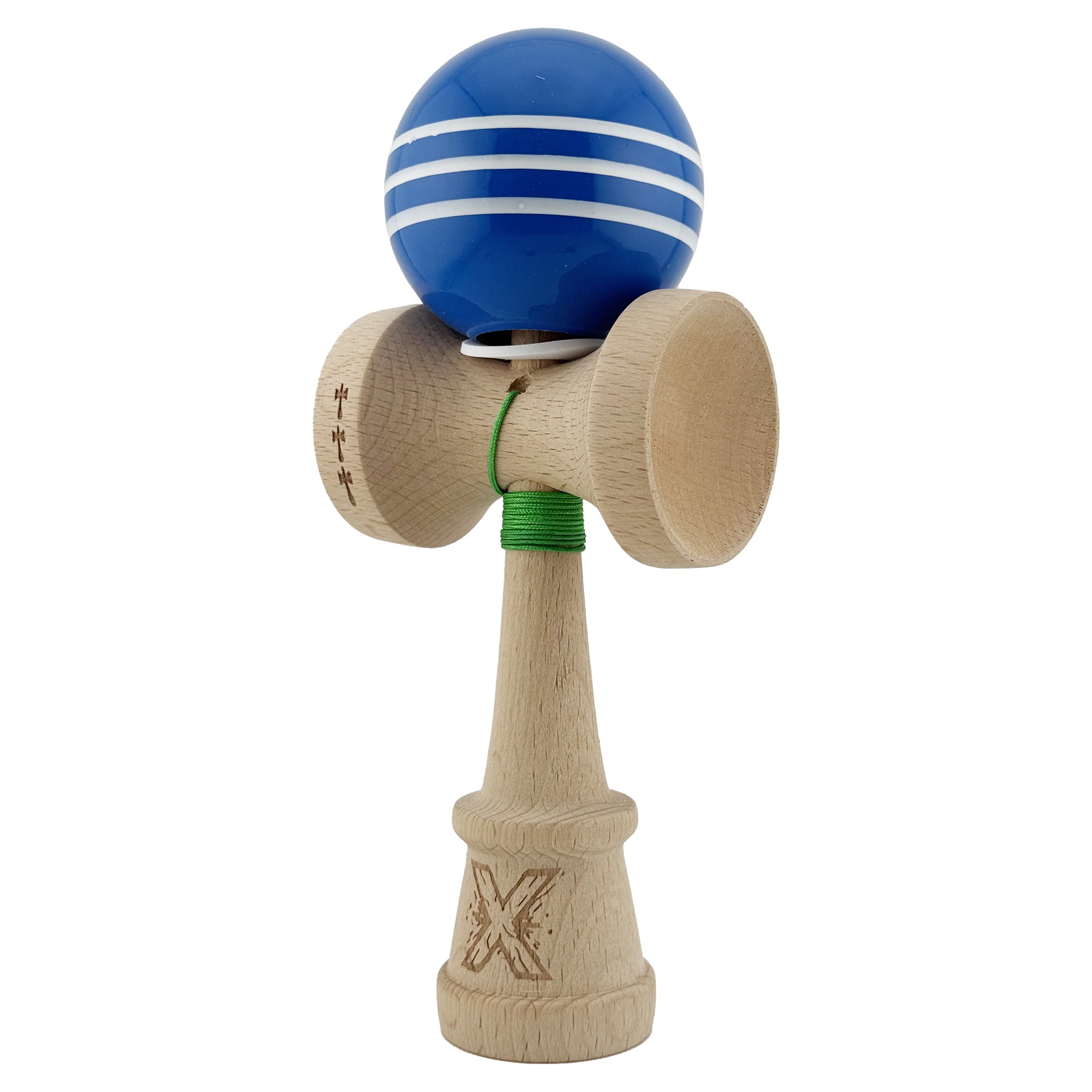 Kendama X Originala, Profesionala, Flippy, Super Sticky cu Cupe Mari KING SIZE V3, Gaura in Baza, Rulment Metalic, din lemn 18 cm, Ata 62/65 cm, Special Albastru/Alb - imagine 3