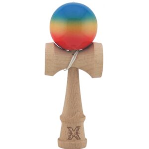 Kendama X Originala, Profesionala, Flippy, Super Sticky din Lemn, 18 cm, Gradient Rosu/Galben/Albastru