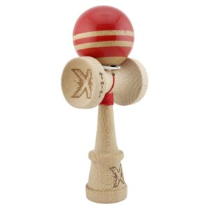 Kendama X Originala RAINBOW, Profesionala, Flippy, Cupe Mari KING SIZE V3, Super Sticky, Gaura in Baza, Rulment Metalic, din lemn 18 cm, Ata 62/65 cm, Rosu/Maro