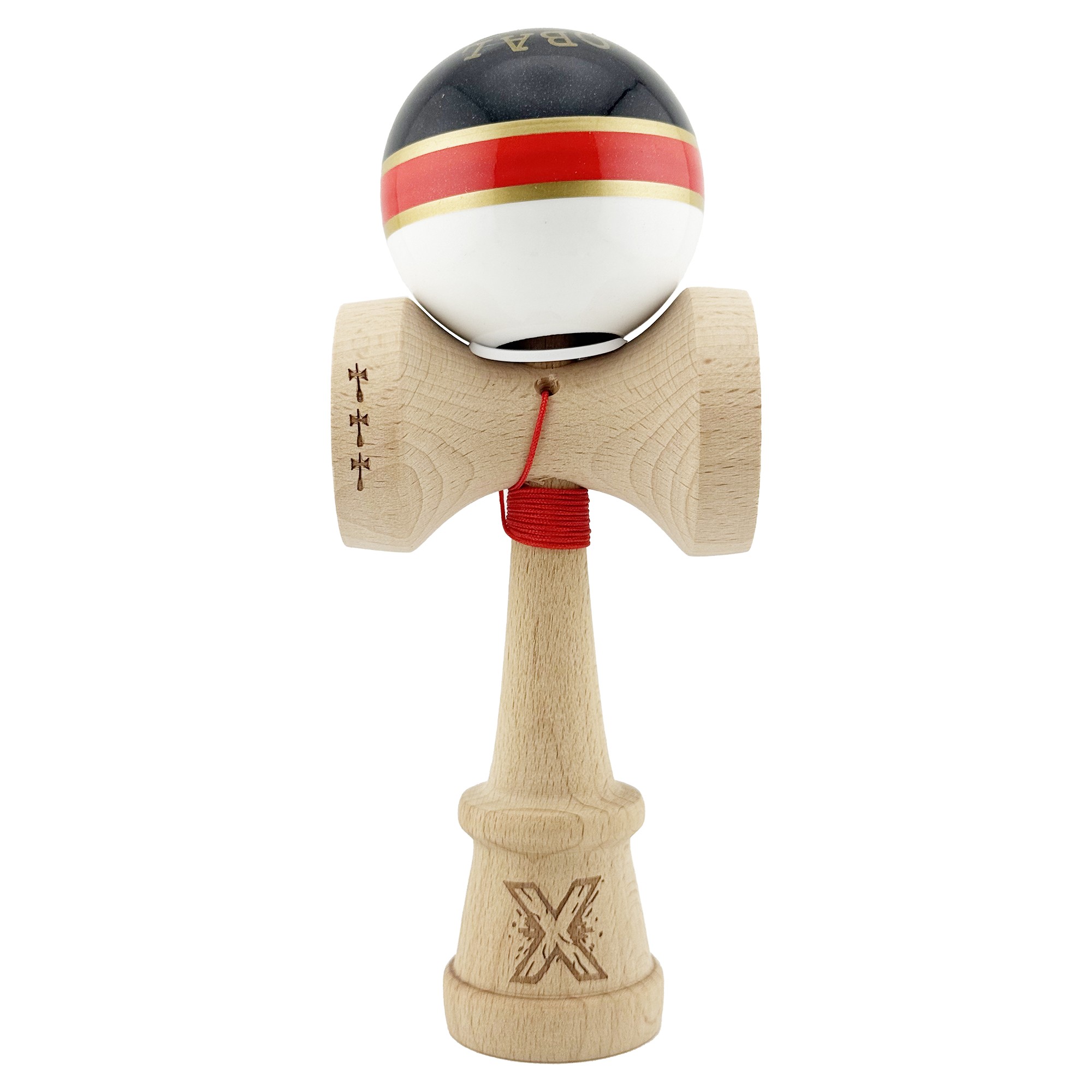Kendama X Originala ROYAL SPIKE, Profesionala, Flippy, Cupe Mari KING SIZE V3, Super Sticky, Gaura in Baza, Rulment Metalic, din lemn 18 cm, Ata 62/65 cm, Inel Rosu - imagine 2