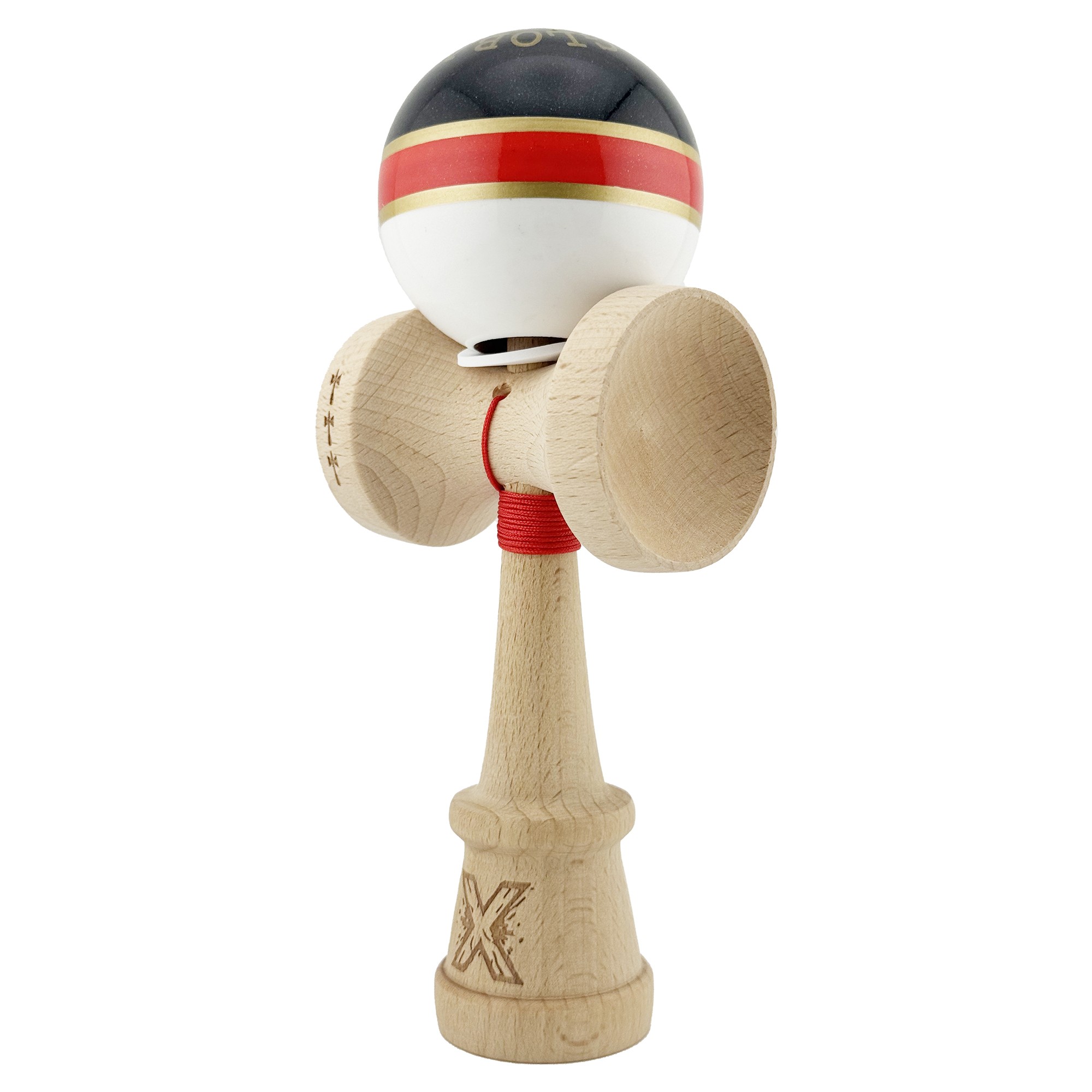 Kendama X Originala ROYAL SPIKE, Profesionala, Flippy, Cupe Mari KING SIZE V3, Super Sticky, Gaura in Baza, Rulment Metalic, din lemn 18 cm, Ata 62/65 cm, Inel Rosu - imagine 3