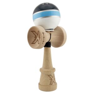 Kendama X Originala ROYAL SPIKE, Profesionala, Flippy, Cupe Mari KING SIZE V3, Super Sticky, Gaura in Baza, Rulment Metalic, din lemn 18 cm, Ata 62/65 cm, Inel Albastru deschis