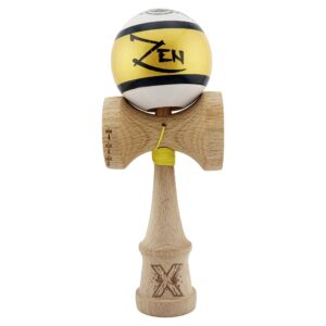 Kendama X ZEN Originala, Profesionala, Flippy, Big Cups V2, Super Sticky Legendary Cupe Mari, Rulment Metalic cu Ata 55 cm, Auriu/Alb