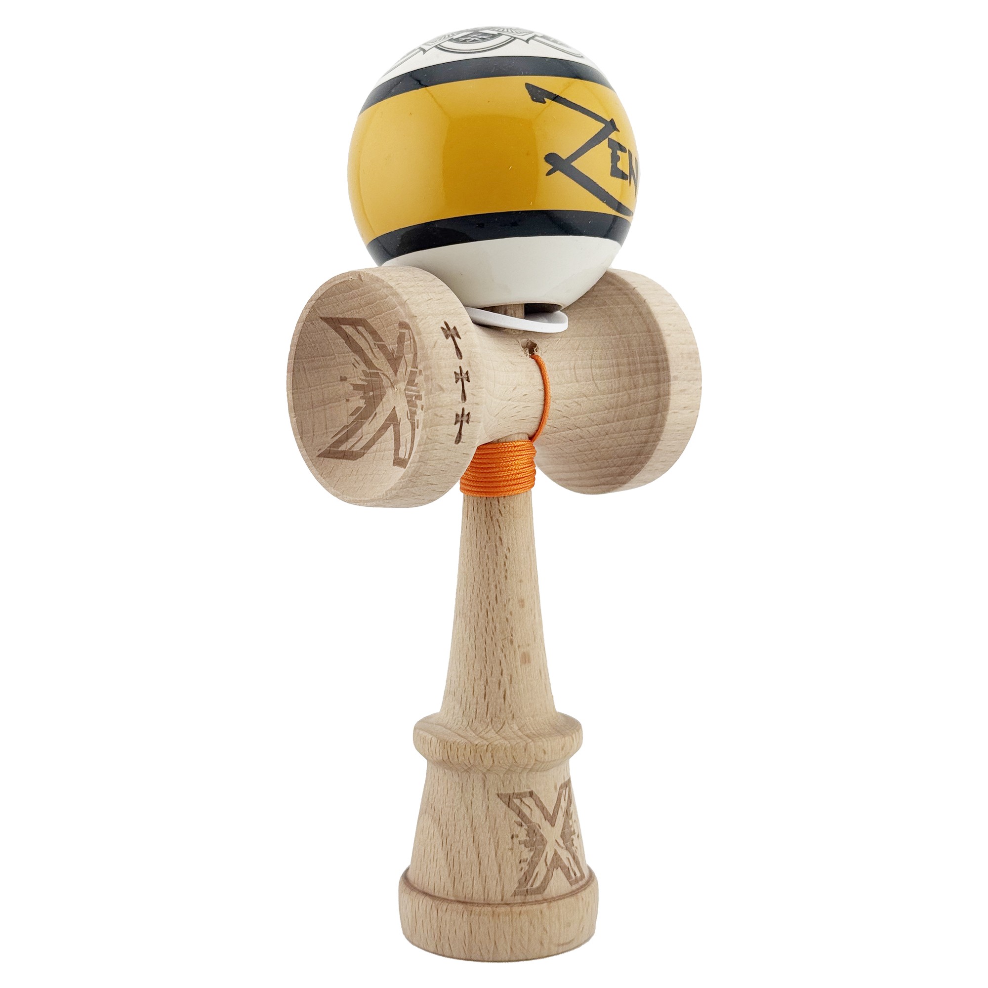 Kendama X Zen Series Originala, Profesionala, Flippy, Cupe Mari KING SIZE V3, Super Sticky, Gaura in Baza, Rulment Metalic, din lemn 18 cm, Ata 62/65 cm, Auriu
