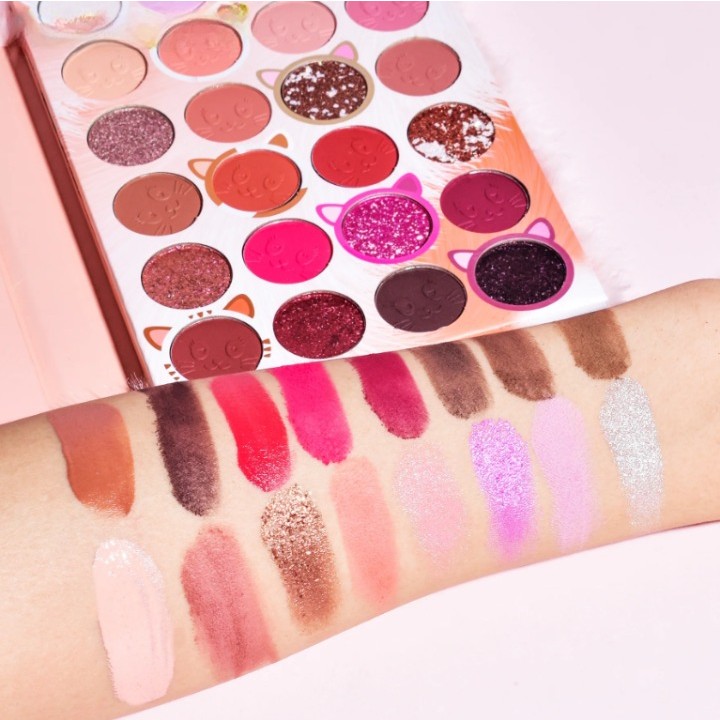 Set de Machiaj Kevin&Coco, 38 culori, Fard Ochi, Iluminatoare si Contouring, Husa Pufoasa, Model Pisicuta, 17.3x12.5x5 cm, Multicolor - imagine 4