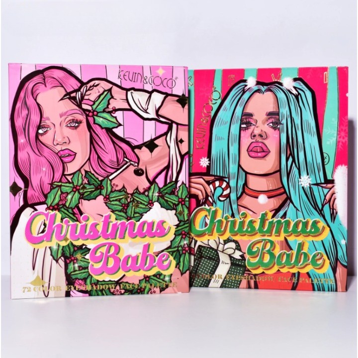Set de Machiaj Kevin&Coco, 72 de Culori, Paleta de Farduri, Iluminatoare, Blush, Model Christmas Babe, Oglinda Rotunda, 25.5x20x1.7 cm, Multicolor - imagine 4