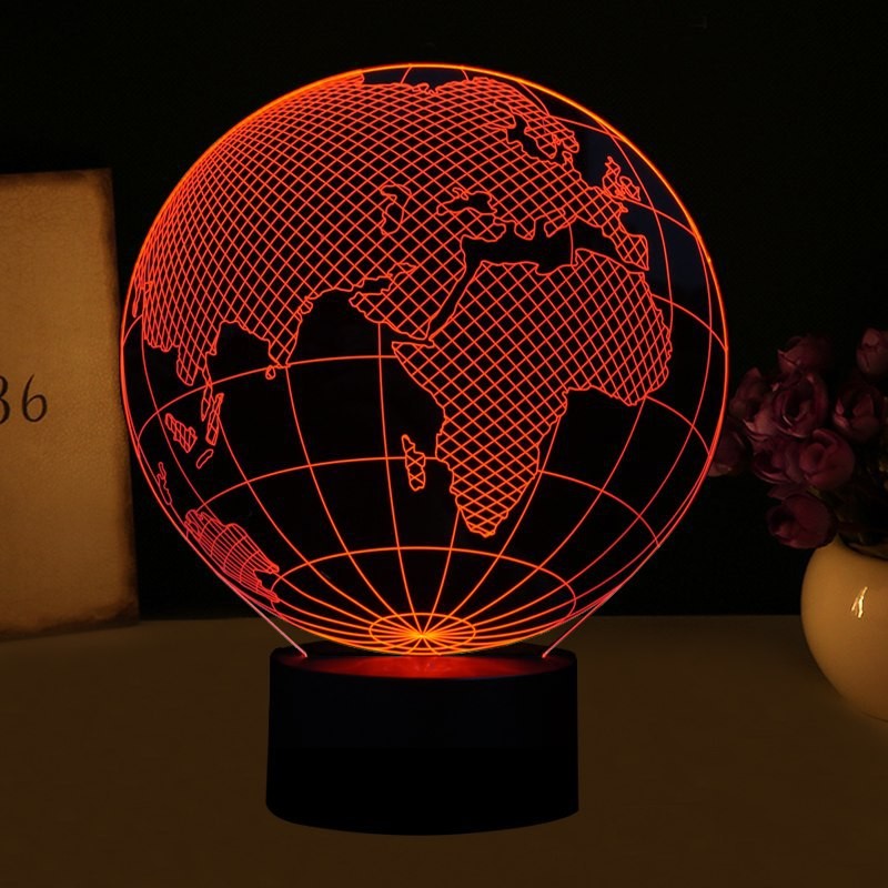 Lampa de Veghe cu Telecomanda si Baterii/USB 3D Model Glob Pamantesc Multicolor - imagine 4
