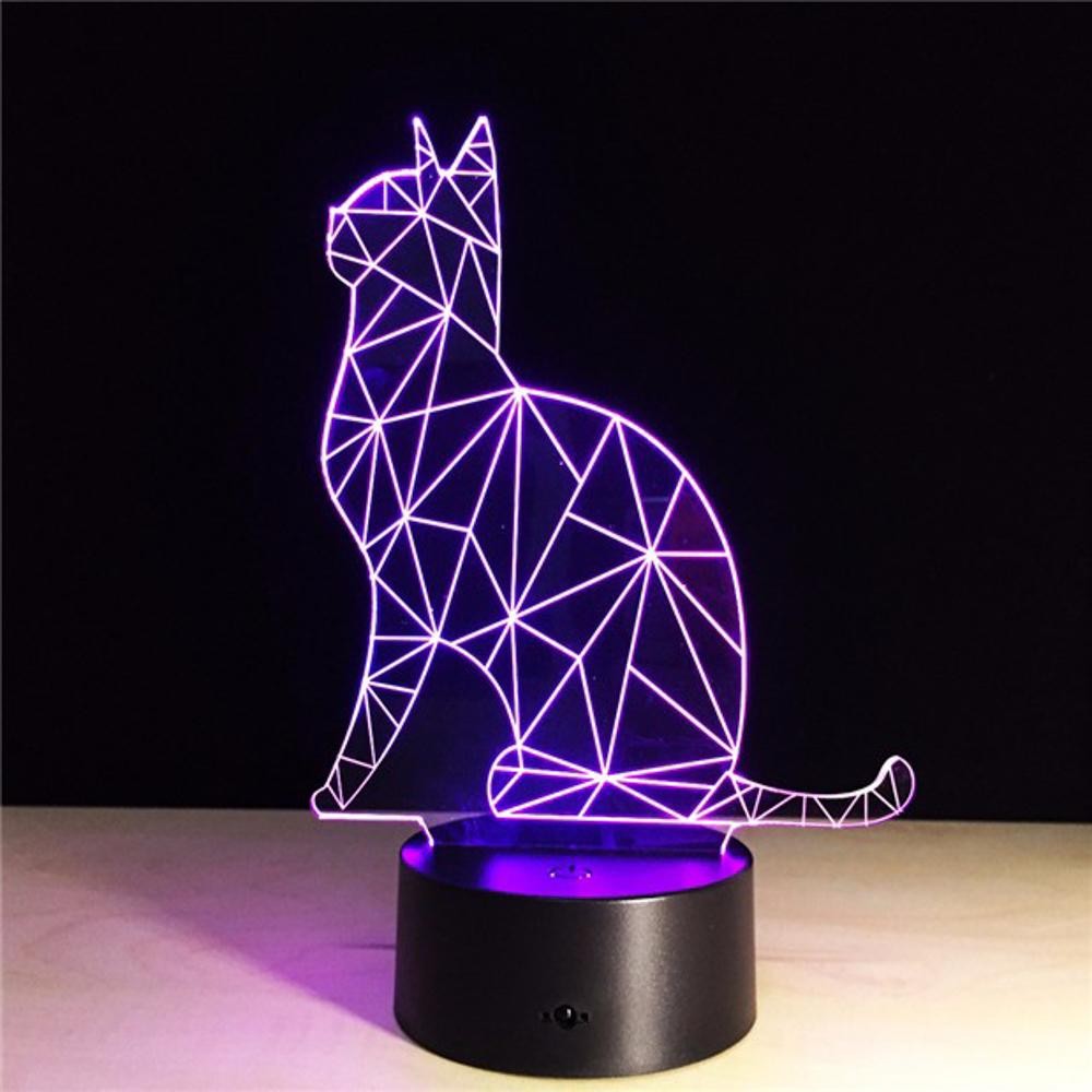 Lampa de Veghe cu Telecomanda si Baterii/USB 3D Model Pisica Multicolor