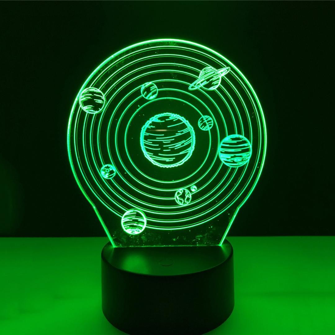 Lampa de Veghe cu Telecomanda si Baterii/USB 3D Model Sistem Solar Multicolor - imagine 3