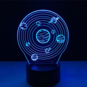 Lampa de Veghe cu Telecomanda si Baterii/USB 3D Model Sistem Solar Multicolor