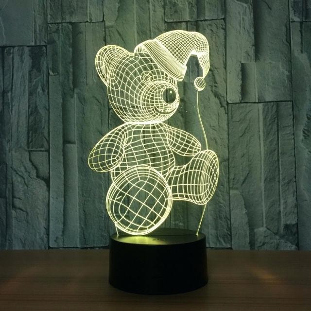 Lampa de Veghe cu Telecomanda si Baterii/USB 3D Model Ursulet Multicolor - imagine 2
