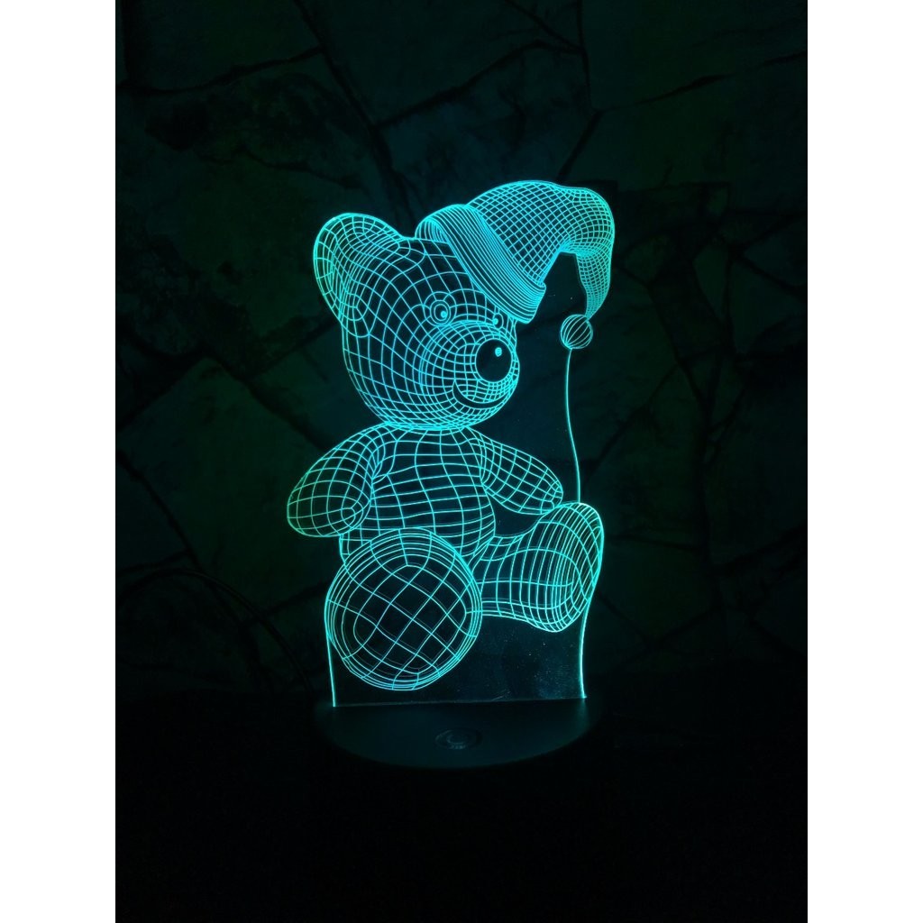 Lampa de Veghe cu Telecomanda si Baterii/USB 3D Model Ursulet Multicolor - imagine 3