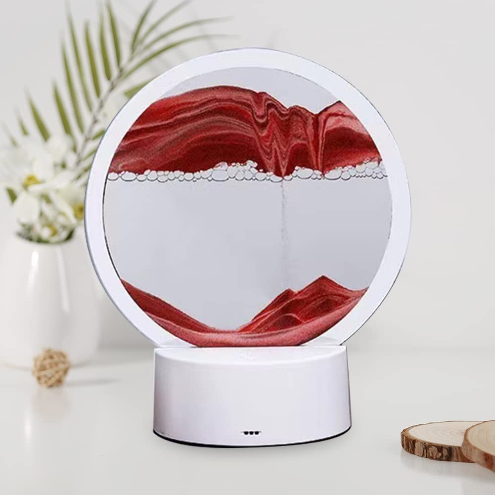 Lampa decorativa tip clepsidra Flippy, imagine 3D dinamica, nisipuri miscatoare, 16 x 18.5 cm, Rosu - imagine 2