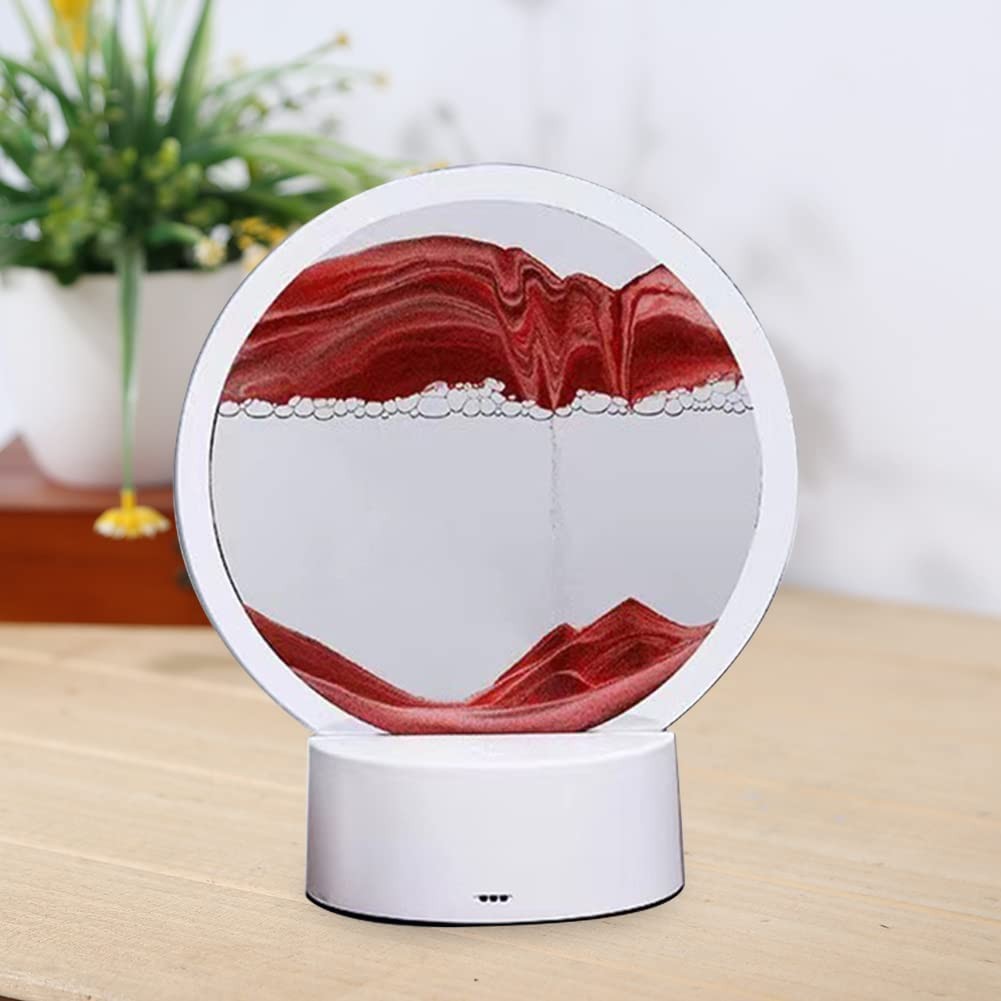 Lampa decorativa tip clepsidra Flippy, imagine 3D dinamica, nisipuri miscatoare, 16 x 18.5 cm, Rosu - imagine 3