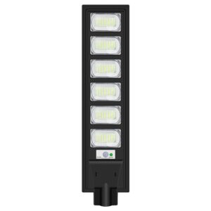 Lampa solara stradala Flippy, cu telecomanda, senzor de miscare si lumina, suport prindere, 288 LED-uri, IP65, ABS, 15AH, 300W, temperatura culoare 6500K, 79x18.8x5 cm, autonomie 10-12 ore, negru
