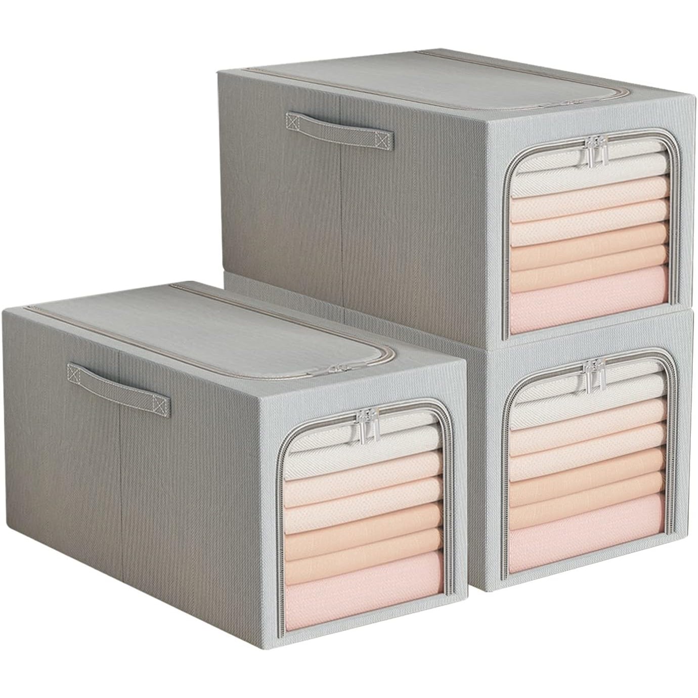 Cutie de Depozitare, Flippy, 49L, din In si Bumbac, Pliabila, Cadru din Otel, 47 x 35 x 30 cm, Albastru Fumuriu - imagine 3