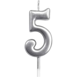 Lumanare de Tort, Flippy, Model Cifra 5, Party, 4.5 x 2.5 cm, din Parafina, Argintiu