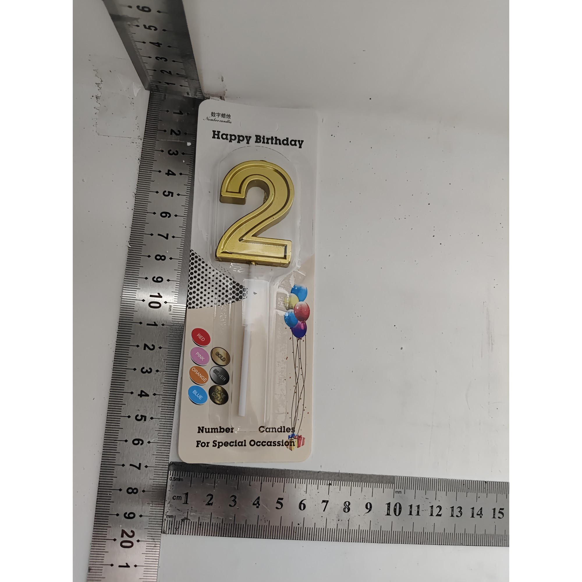 Lumanare pentru Tort Cifra 2, Flippy, 4.8 cm, Aniversare, Aurie - imagine 2