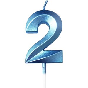 Lumanare Cifra 2, Flippy, Model Diamond, 5 x 3.4 cm, Albastru