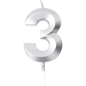 Lumanare Cifra 3, Flippy, Model Diamond, 5 x 3.4 cm, Argintiu