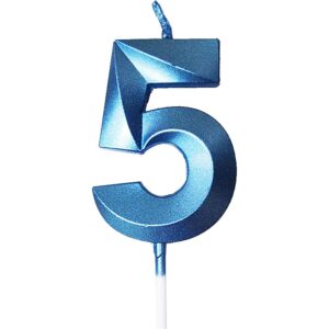 Lumanare Cifra 5, Flippy, Model Diamond, 5 x 3.4 cm, Albastru