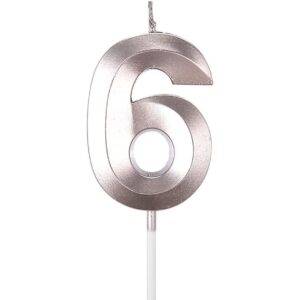 Lumanare Cifra 6, Flippy, Model Diamond, 5 x 3.4 cm, Argintiu