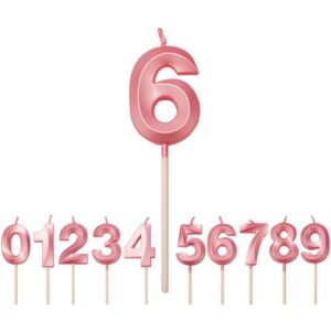 Lumanare Cifra 6, Flippy, Model Diamond, 5 x 3.4 cm, Roz