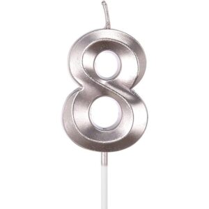 Lumanare Cifra 8, Flippy, Model Diamond, 5 x 3.4 cm, Argintiu