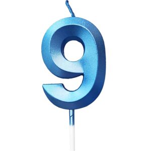 Lumanare Cifra 9, Flippy, Model Diamond, 5 x 3.4 cm, Albastru