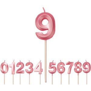 Lumanare Cifra 9, Flippy, Model Diamond, 5 x 3.4 cm, Roz