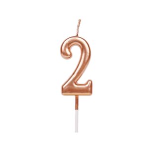 Lumanare de Tort, Flippy, Model Cifra 2, Party, 4.5 x 2.5 cm, din Parafina, Rose Gold