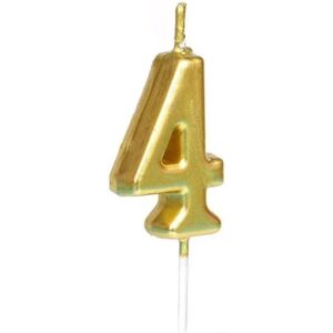 Lumanare de Tort, Flippy, Model Cifra 4, Party, 4.5 x 2.5 cm, din Parafina, Auriu