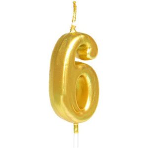 Lumanare de Tort, Flippy, Model Cifra 6, Party, 4.5 x 2.5 cm, din Parafina, Auriu