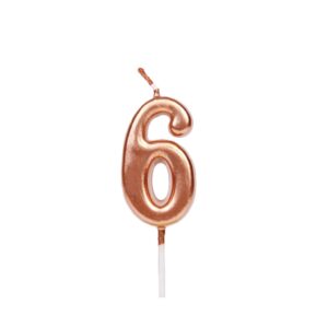 Lumanare de Tort, Flippy, Model Cifra 6, Party, 4.5 x 2.5 cm, din Parafina, Rose Gold