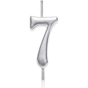 Lumanare de Tort, Flippy, Model Cifra 7, Party, 4.5 x 2.5 cm, din Parafina, Argintiu