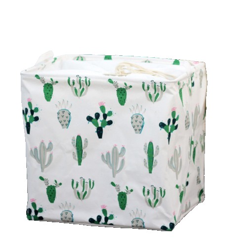 Cos de Depozitare pentru Rufe, Flippy, Cos Pliabil CLOTHBOX pentru Depozitarea Jucarii, Haine, Cos de Haine Murdare cu Snur, 80 x 50 x 50 cm, Model Cactus, Alb Verde