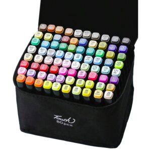Markere cu Alcool Touch Room, Flippy, Paleta mare Set de 80+ de Culori, Capat Lat si Capat Precis, Geanta Inclusa, Multicolor