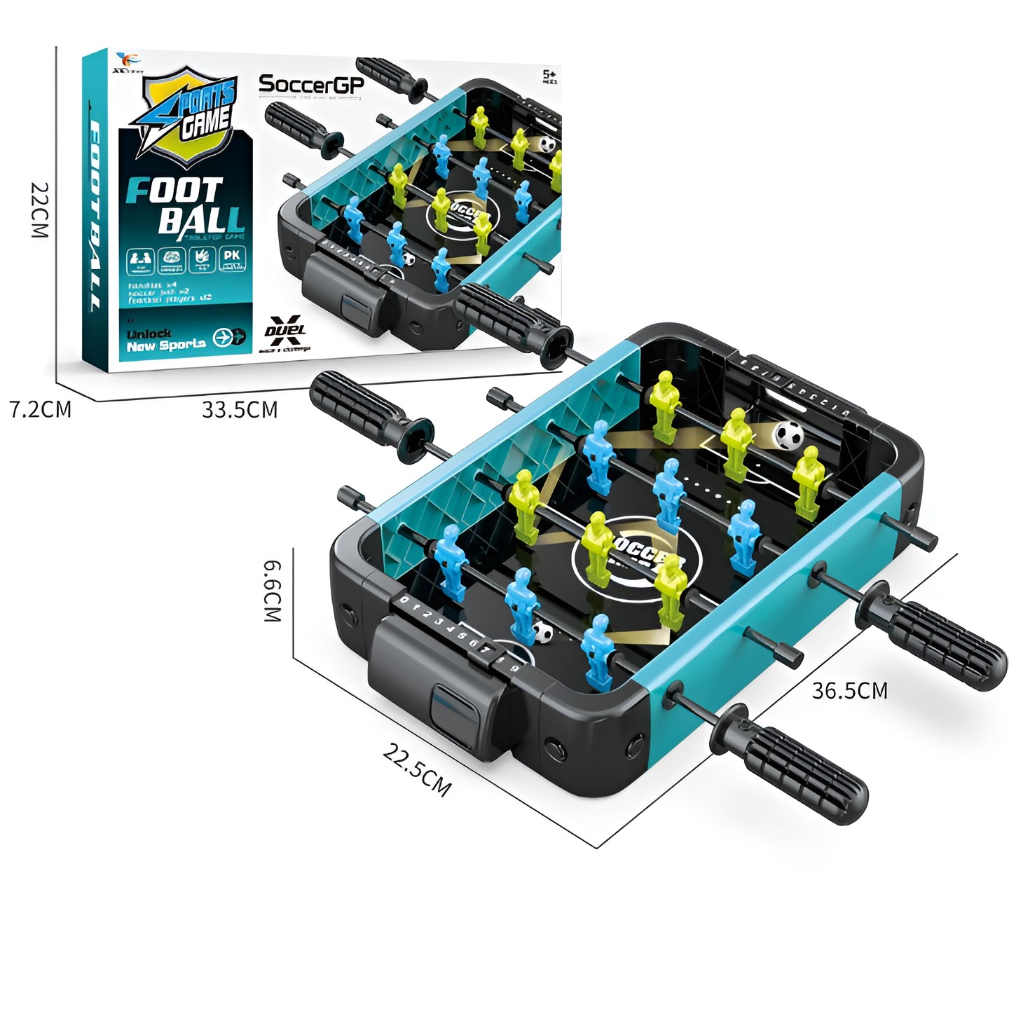 Masa de Fotbal cu Teren si 12 Jucatori Flippy, 4 Manere, 2 Mingi, cu Tablou Scor, din ABS, 36.5x22.5x6.6 cm, Design Multicolor, pentru Copii/ Adulti - imagine 3