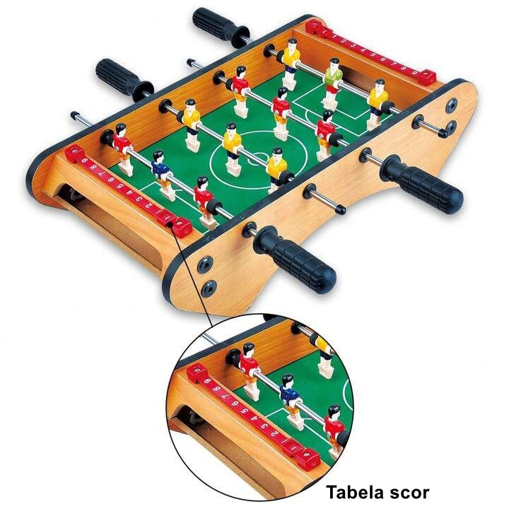 Masa de fotbal cu teren si 12 jucatori Flippy, 4 manere, cu Tablou pentru Scor, din Metal, Lemn si ABS, 37.5 x 21 x 9.5 cm, Margini Rotunjite, pentru copii/adulti - imagine 3