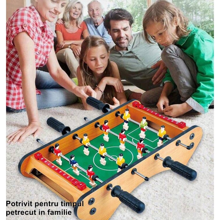 Masa de fotbal cu teren si 12 jucatori Flippy, 4 manere, cu Tablou pentru Scor, din Metal, Lemn si ABS, 37.5 x 21 x 9.5 cm, Margini Rotunjite, pentru copii/adulti - imagine 4