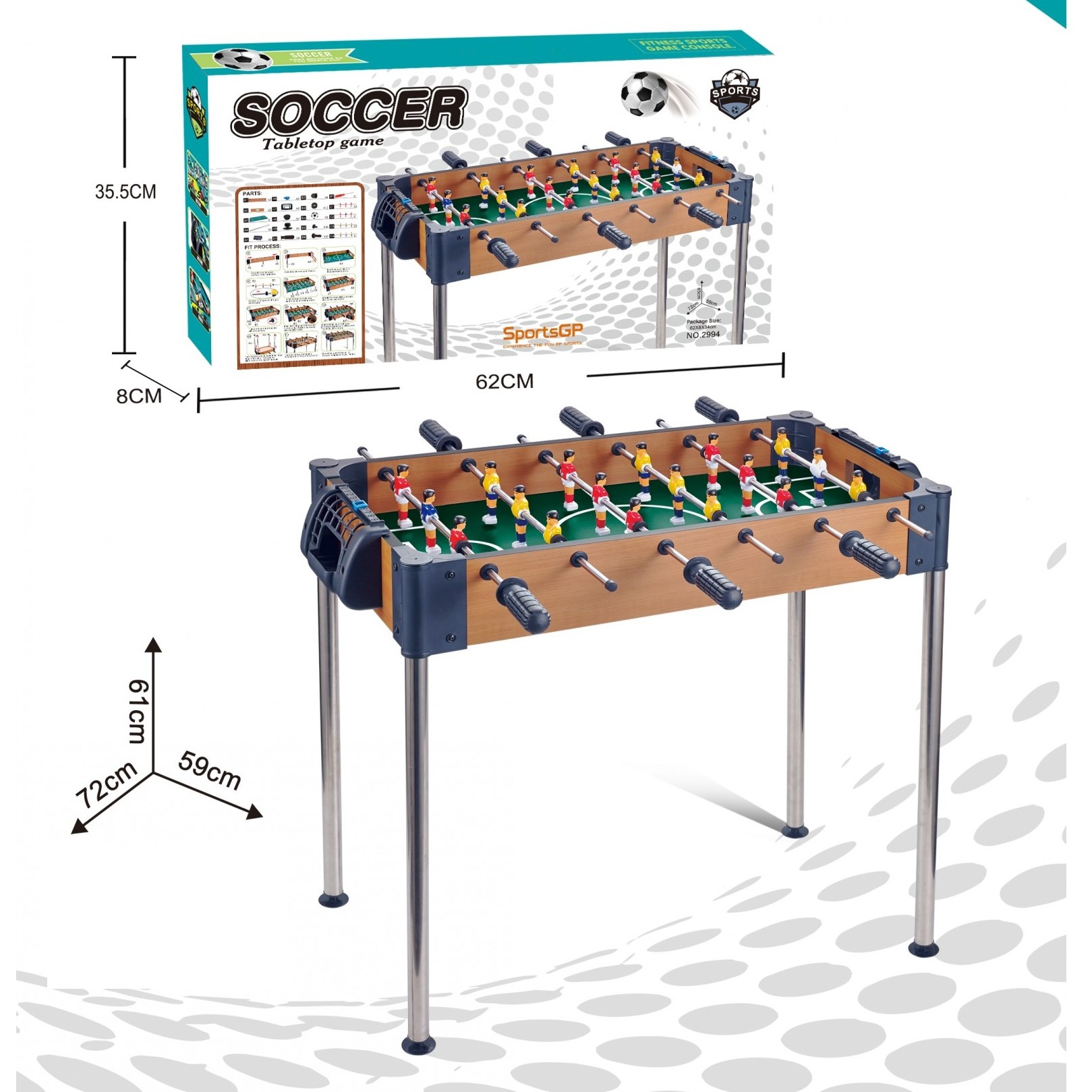 Masa de Fotbal, Flippy, cu Picioare Inalte, 6 Manere, Tablou de Scor, 62 x 8 x 35.5 cm, din Lemn/Otel si ABS, Maro - imagine 3