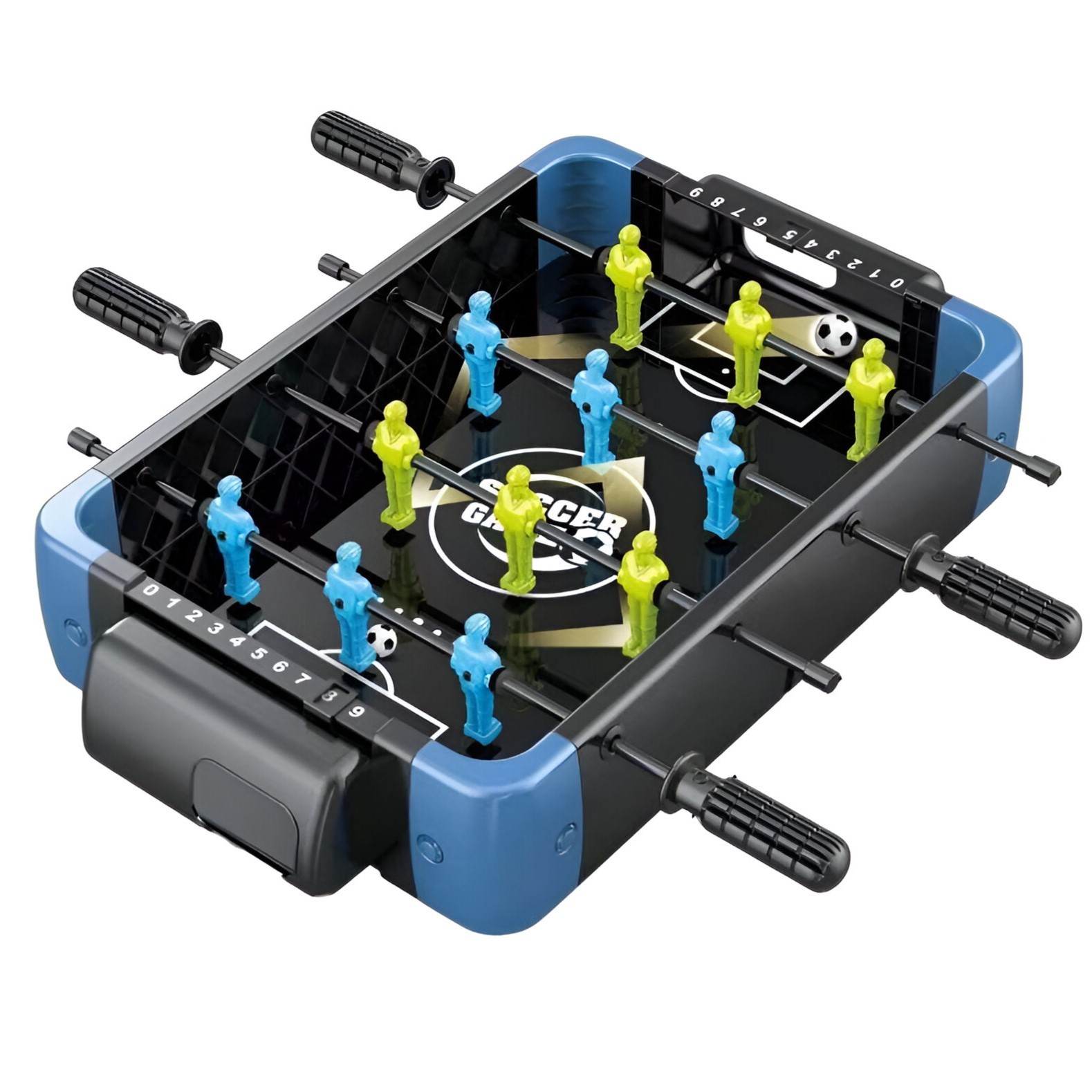 Masa de Joc 5in1 Flippy, cu Teren Schimbabil de Fotbal, Basket, Bowling, Curling si Hockey, cu Tablou Scor, din ABS, 36.5x22.5x6.6 cm, Design Multicolor, pentru Copii/ Adulti