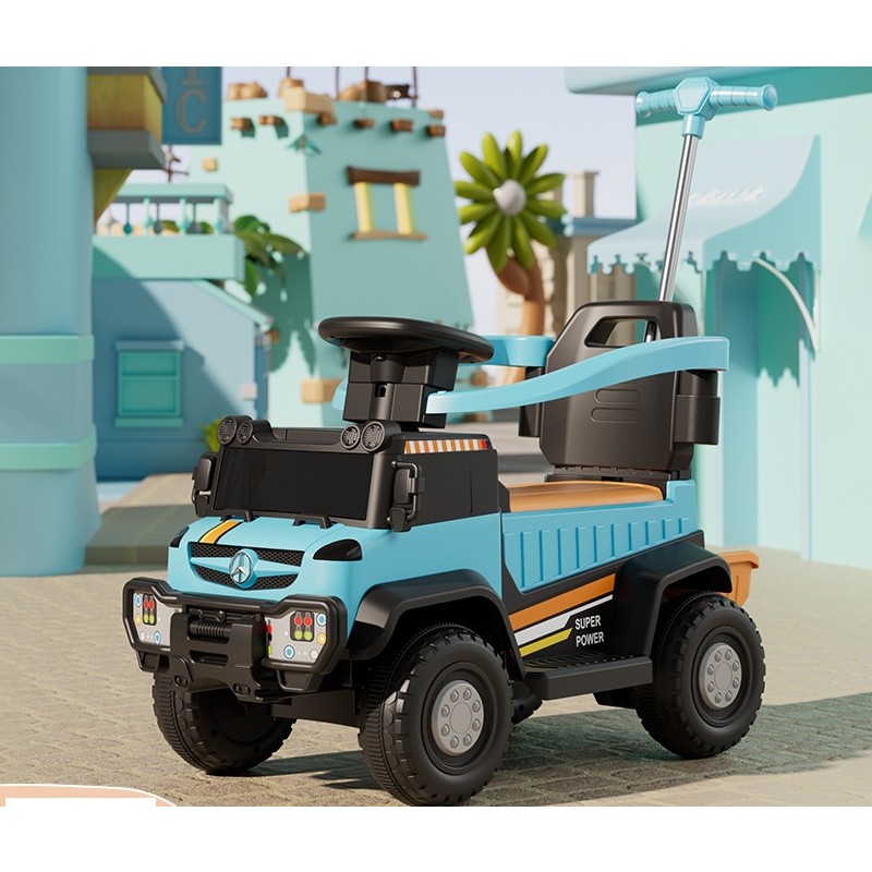 Masinuta Electrica, Flippy, pe 4 Roti, cu Telecomanda si Maner Detasabil, Cos de Depozitare, Lumini Led si Muzica, +1 an, Greutate Portanta 40 kg, Albastru - imagine 2