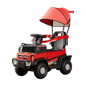 Masinuta Electrica, Flippy, pe 4 Roti, cu Telecomanda si Maner Detasabil, Cos de Depozitare, Lumini Led si Muzica, +1 an, Greutate Portanta 40 kg, Rosu