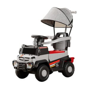 Masinuta Electrica, Flippy, pe 4 Roti, cu Telecomanda si Maner Detasabil, Cos de Depozitare, Lumini Led si Muzica, +1 an, Greutate Portanta 40 kg, Gri