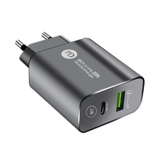 Incarcator Rapid PD QC3.0, Flippy, 2 Porturi, USB + Type C, 20W, Incarcare Rapida, Protectie Supraincalzire, 9.5 x 5.3 x 5.8 cm, Negru