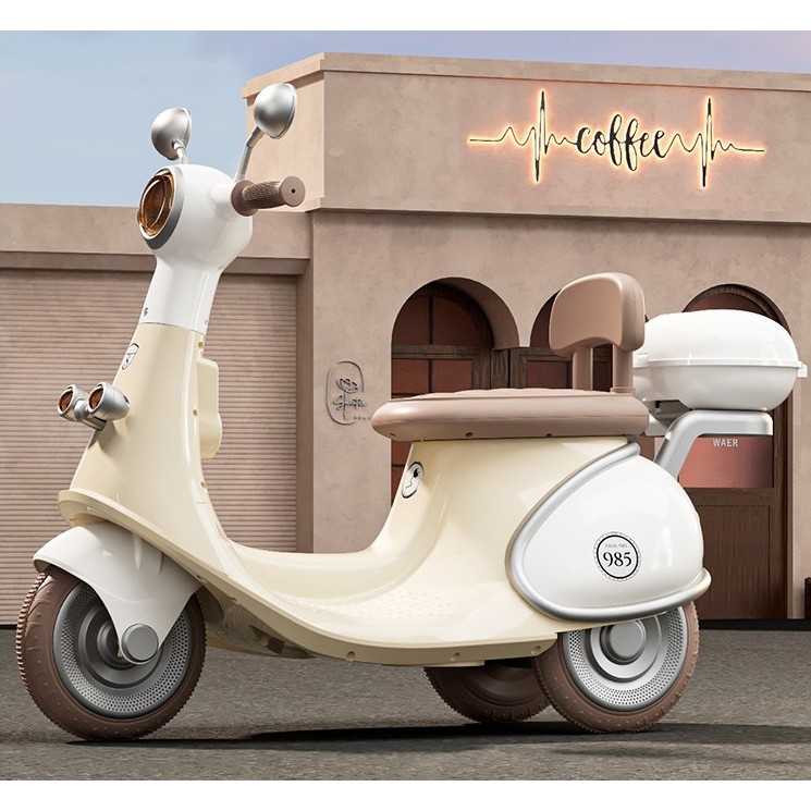 Motocicletă Electrică cu 3 Roti, Flippy, Acumulator Încarcare, Anti-Rasturnare, Lumini, Sunete, Baterie 6V 7Ah, Telecomanda, 95x67x36cm, Bej - imagine 4