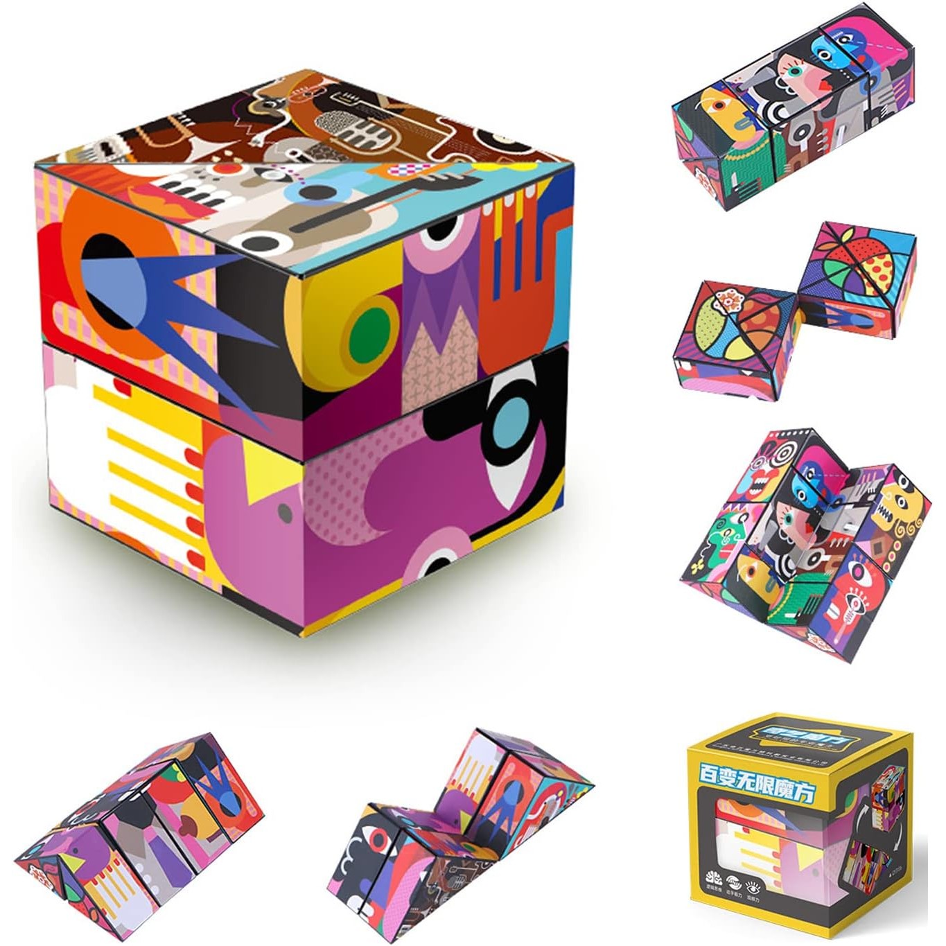 Jucarie Interactiva, Flippy, 3D Cub Rubik, Diferite Forme, Anti-stress, Abstract, Multicolor - imagine 3